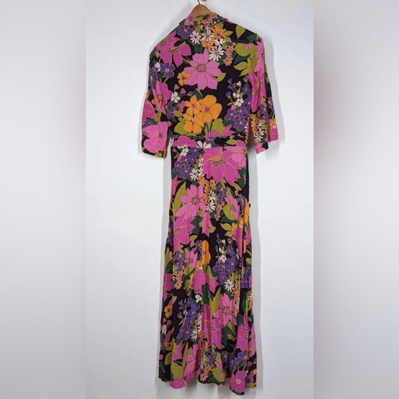 PATOU Floral Print Pleated Maxi Shirt Dress Size 36 US 2 Women's Preowned *flaws - Picture 8 of 9